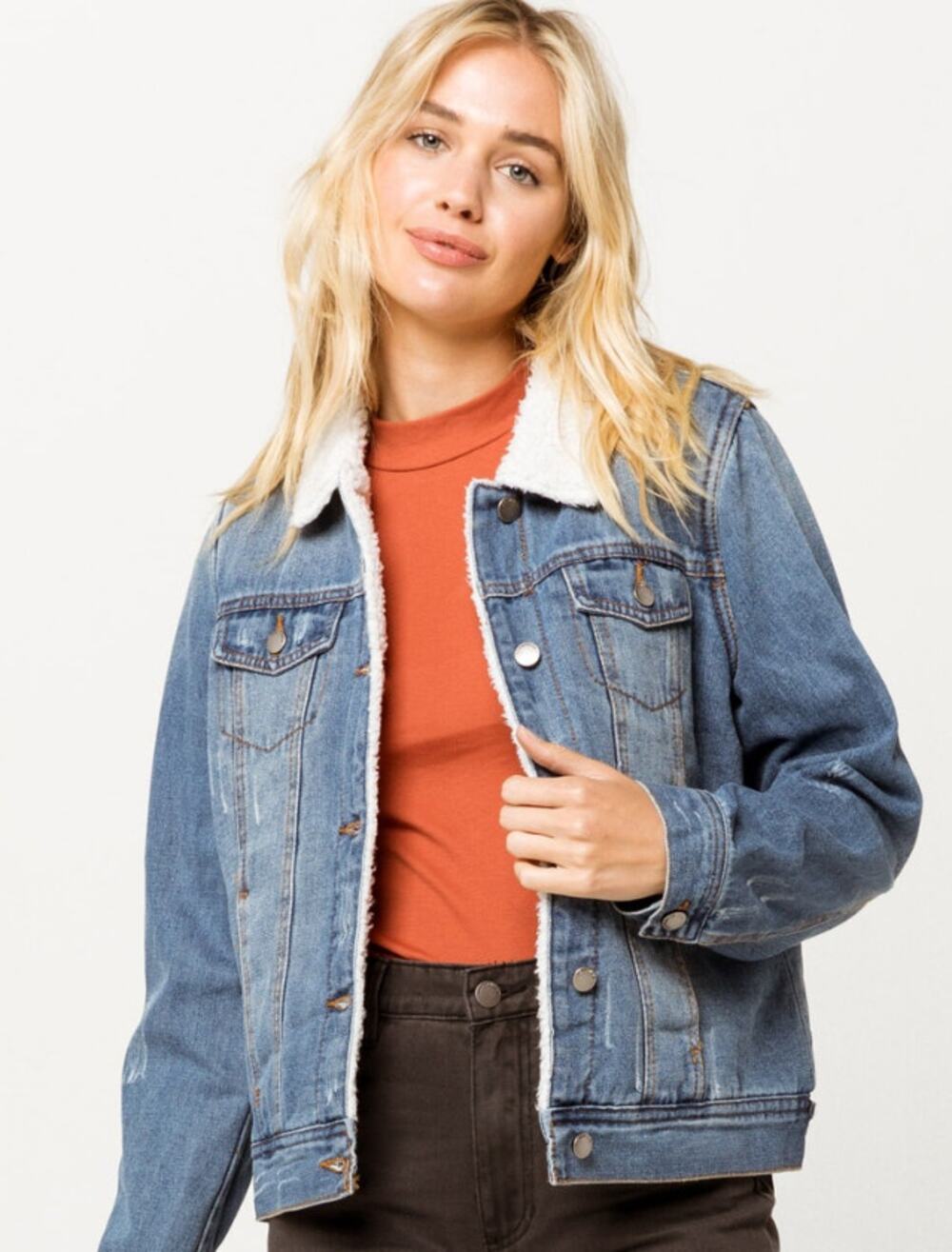 Jade & Ivory Sherpa Denim Jacket Blue Hannah Wash NWT Trucker Women's M